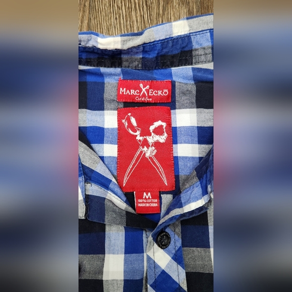 ✂️💀Y2K Marc Ecko Cut & Sew Men’s 💀✂️ Short-Sleeve Button-Up Shirt Size Medium - Picture 2 of 9